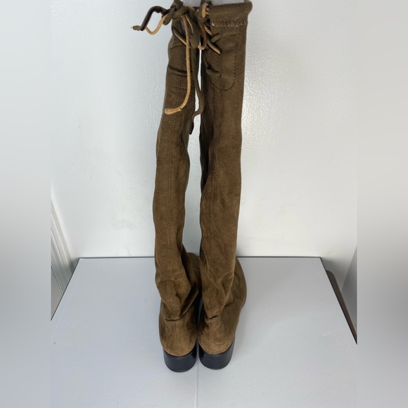Zara Basic 40 Brown Over the Knee Heeled Boots With Laces - Picture 3 of 7